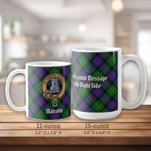 Clan Malcolm Crest over Tartan Coffee Mug