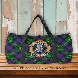 Clan Malcolm Crest over Tartan Duffle Bag