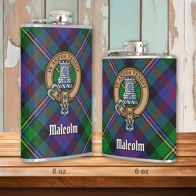 Clan Malcolm Crest over Tartan Hip Flask (Creator Uploaded)