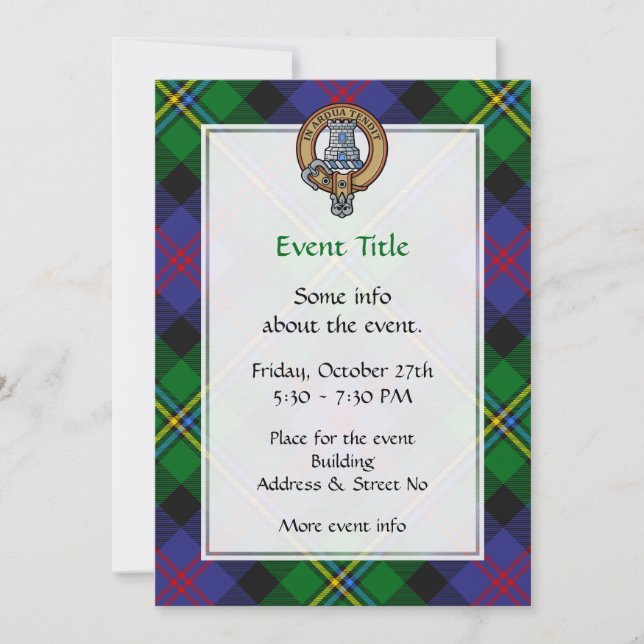 Clan Malcolm Crest over Tartan Invitation (Front)