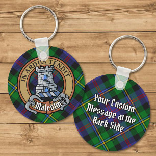 Clan Malcolm Crest over Tartan Key Ring