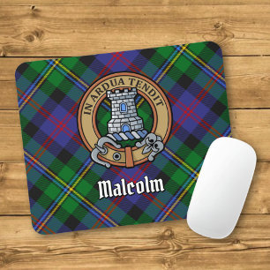 Clan Malcolm Crest over Tartan Mouse Mat