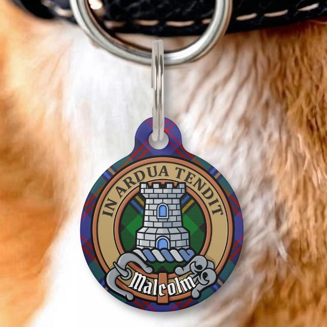 Clan Malcolm Crest over Tartan Pet Tag (Creator Uploaded)