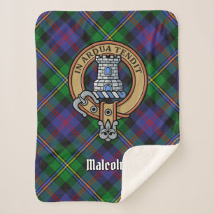 Clan Malcolm Crest over Tartan Sherpa Blanket