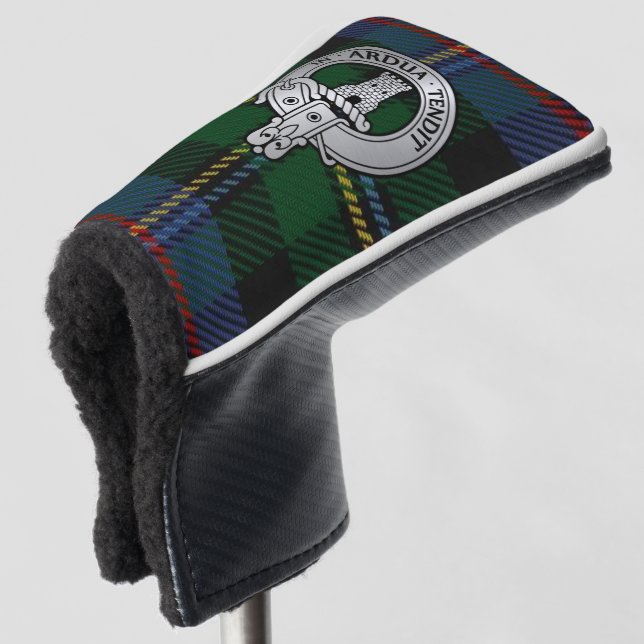 Clan Malcolm Crest & Tartan Golf Head Cover (3/4 Front)