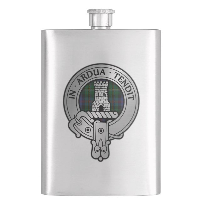 Clan Malcolm Crest & Tartan Hip Flask (Front)