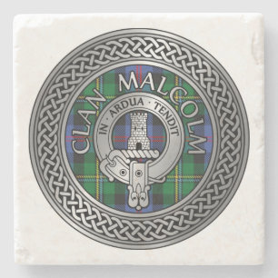 Clan Malcolm Crest & Tartan Knot Stone Coaster