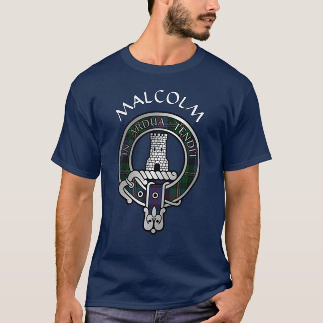 Clan Malcolm Crest & Tartan T-Shirt (Front)