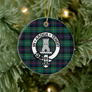 Clan Malcolm Tartan and Crest Ceramic Tree Decoration