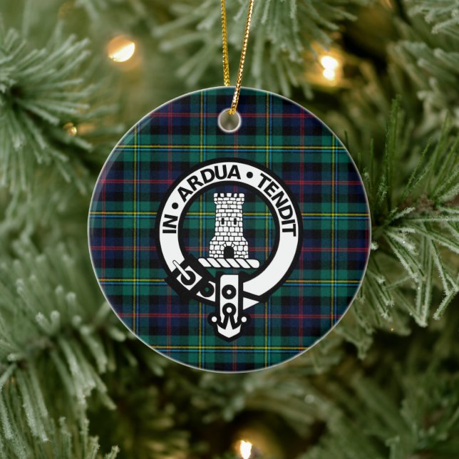 Clan Malcolm Tartan and Crest Ceramic Tree Decoration (Tree)