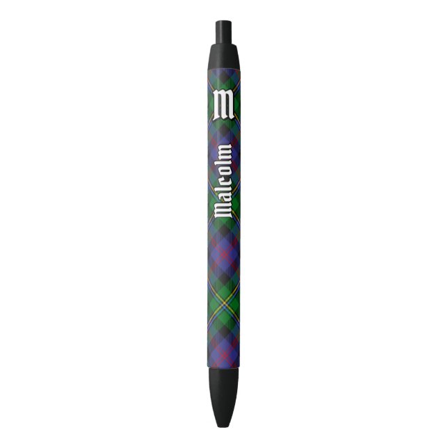Clan Malcolm Tartan Black Ink Pen (Front Vertical)