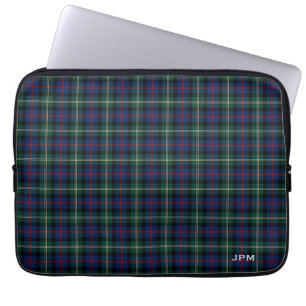 Clan Malcolm Tartan Dark Blue Plaid Monogram Laptop Sleeve