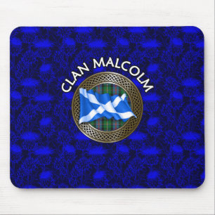 Clan Malcolm Tartan Knot & Flag Mouse Mat