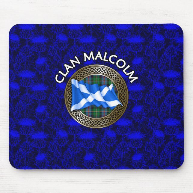 Clan Malcolm Tartan Knot & Flag Mouse Mat (Front)