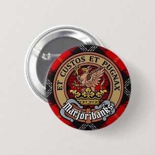 Clan Marjoribanks Crest over Tartan 6 Cm Round Badge