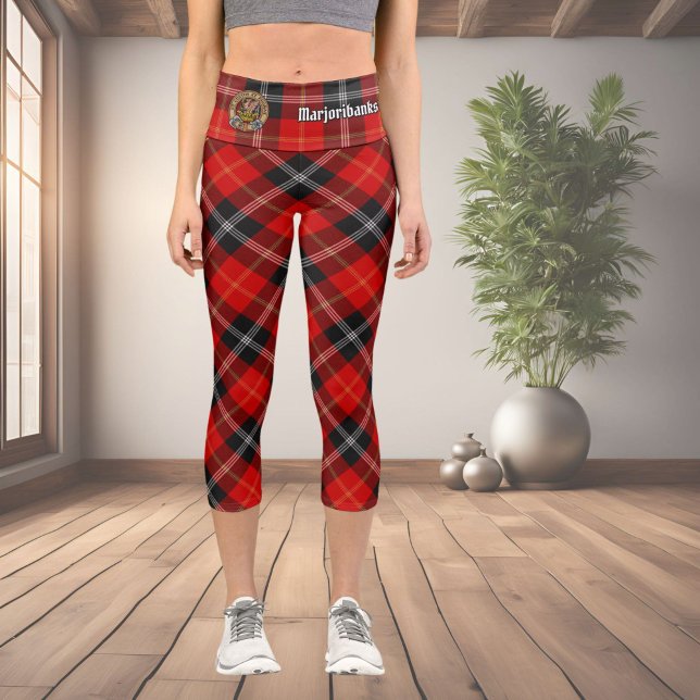Clan Marjoribanks Crest over Tartan Capri Leggings (Creator Uploaded)
