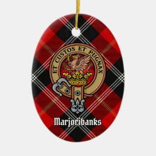 Clan Marjoribanks Crest over Tartan Ceramic Tree Decoration