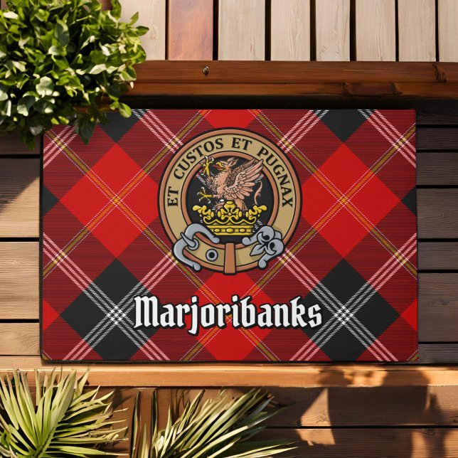 Clan Marjoribanks Crest over Tartan Doormat (Creator Uploaded)