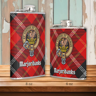 Clan Marjoribanks Crest over Tartan Hip Flask