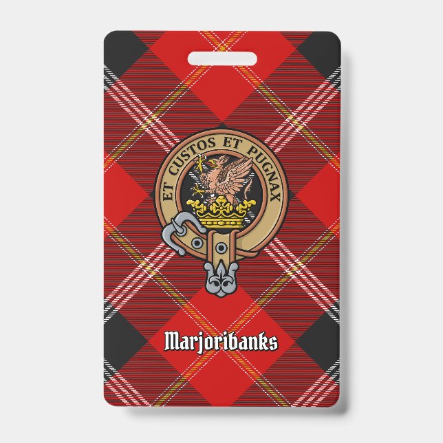 Clan Marjoribanks Crest over Tartan ID Badge (Front)