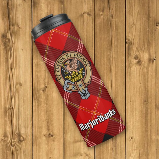 Clan Marjoribanks Crest over Tartan Thermal Tumbler (Creator Uploaded)