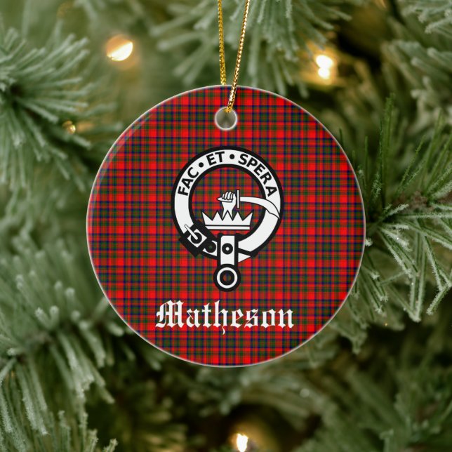 Clan Matheson Crest Badge and Tartan  Ceramic Tree Decoration (Tree)