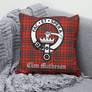 Clan Matheson Crest Badge and Tartan Cushion