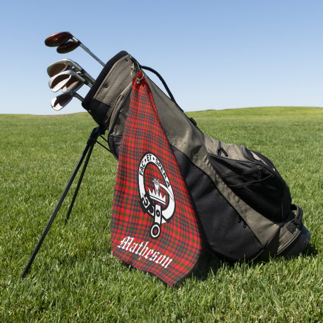 Clan Matheson Crest Badge and Tartan Golf Towel (Green)