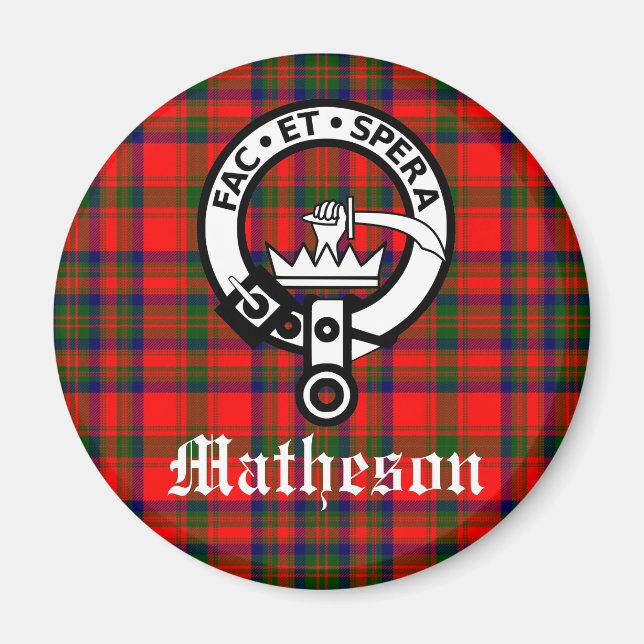 Clan Matheson Crest Badge and Tartan  Magnet (Front)
