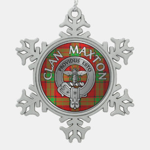 Clan Maxton Crest & Tartan Snowflake Pewter Christmas Ornament