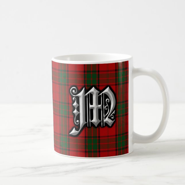 Clan Maxwell Letter M Monogram Red Green Tartan Coffee Mug (Right)
