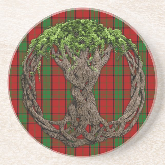 Clan Maxwell Tartan And Celtic Tree Of Life Coaster (Front)