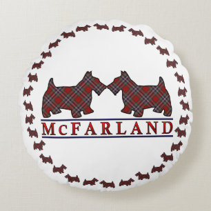 Clan McFarland MacFarlane Tartan Scottie Dogs Round Cushion