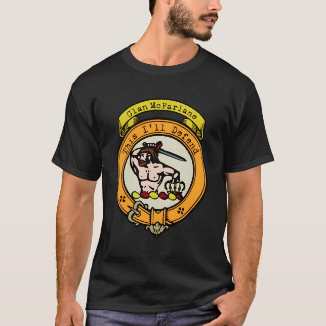 Clan Mcfarlane Scottish Surname Badge Crest T-Shirt (Front)