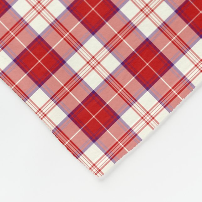 Clan Menzies Tartan Red and White Plaid Fleece Blanket (Corner)