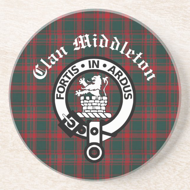 Clan Middleton Crest Badge and Tartan  Coaster (Front)