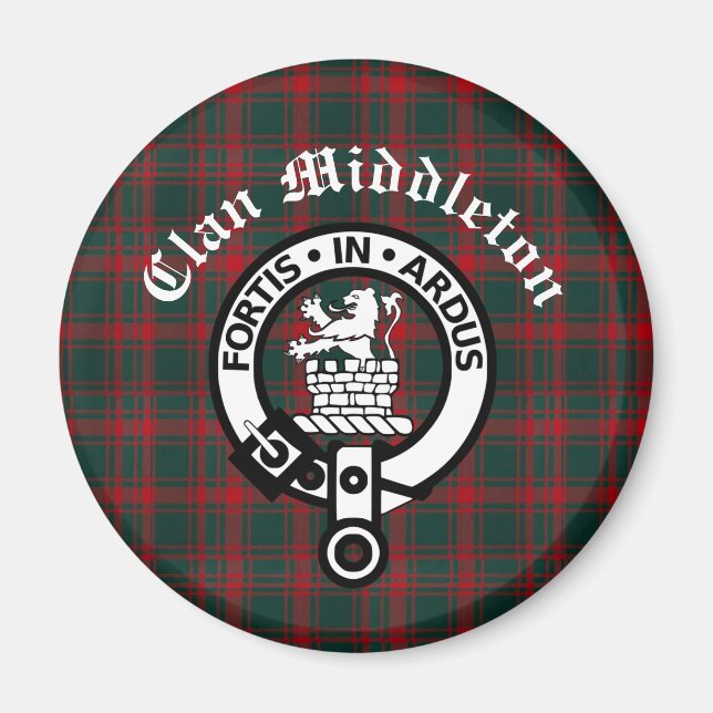Clan Middleton Crest Badge and Tartan  Magnet (Front)