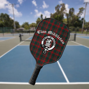 Clan Middleton Crest Badge and Tartan Pickleball Paddle
