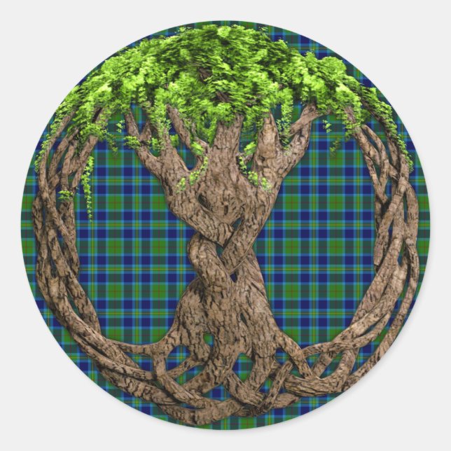 Clan Miller Tartan And Celtic Tree Of Life Classic Round Sticker (Front)