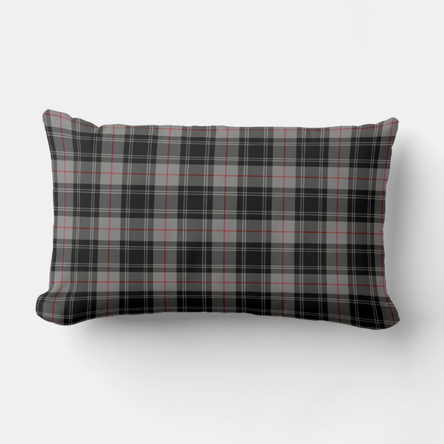 Clan Moffat Tartan Grey and Black Plaid Lumbar Cushion (Front)