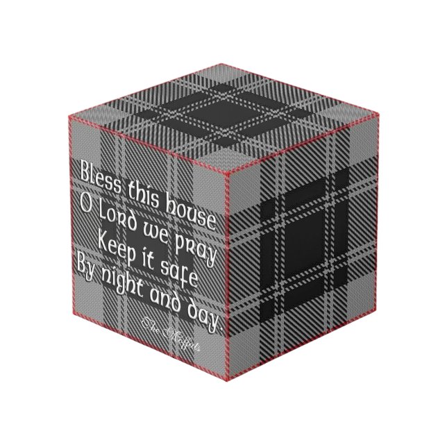 Clan Moffat Tartan House Blessing Cube (Front Angled)