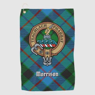 Clan Morrison Crest over Hunting Tartan Golf Towel