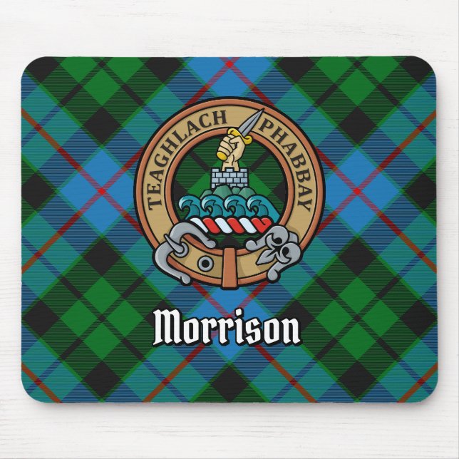 Clan Morrison Crest over Hunting Tartan Mouse Mat (Front)