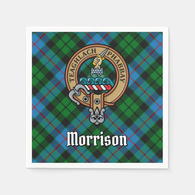 Clan Morrison Crest over Hunting Tartan Napkin (Front)