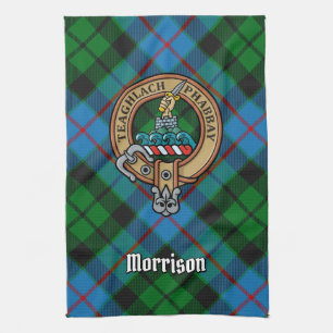 Clan Morrison Crest over Hunting Tartan Tea Towel