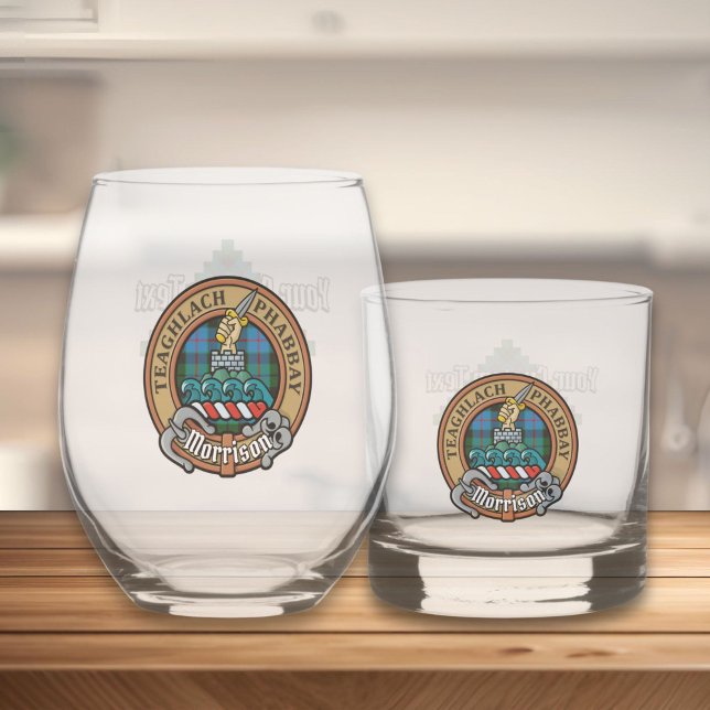 Clan Morrison Crest over Hunting Tartan Whiskey Glass (Creator Uploaded)
