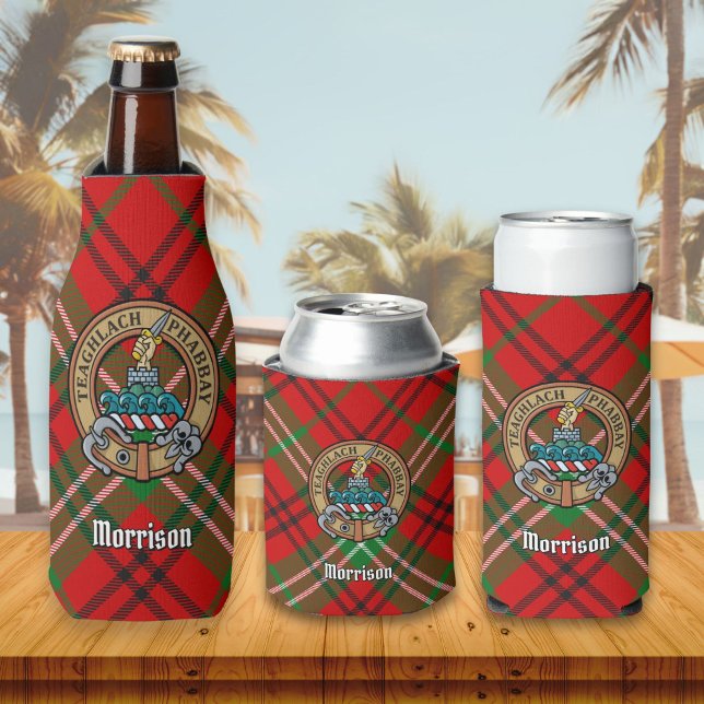 Clan Morrison Crest over Red Tartan Bottle Cooler (Creator Uploaded)