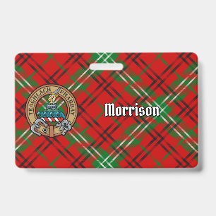 Clan Morrison Crest over Red Tartan ID Badge