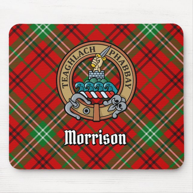 Clan Morrison Crest over Red Tartan Mouse Mat (Front)