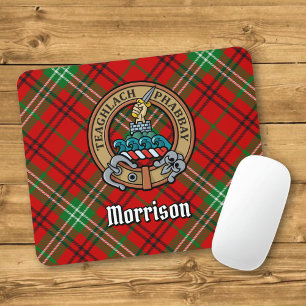 Clan Morrison Crest over Red Tartan Mouse Mat
